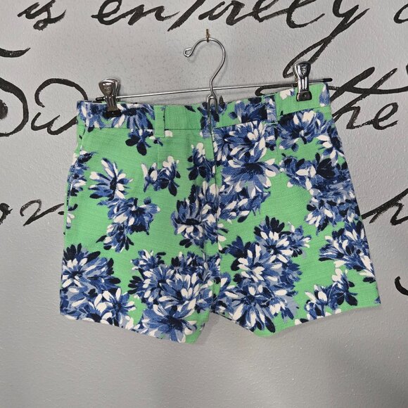 J. Crew Shorts Green Blue Floral Print High Rise, 0 - Picture 2 of 6